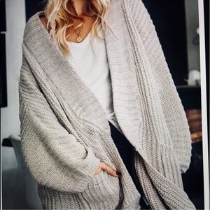Miracle Oversized Boho Light Gray Open Front Knit Cardigan S/M Pockets